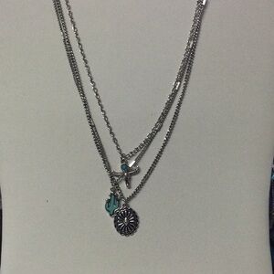 Silver Layered Necklace with Charms